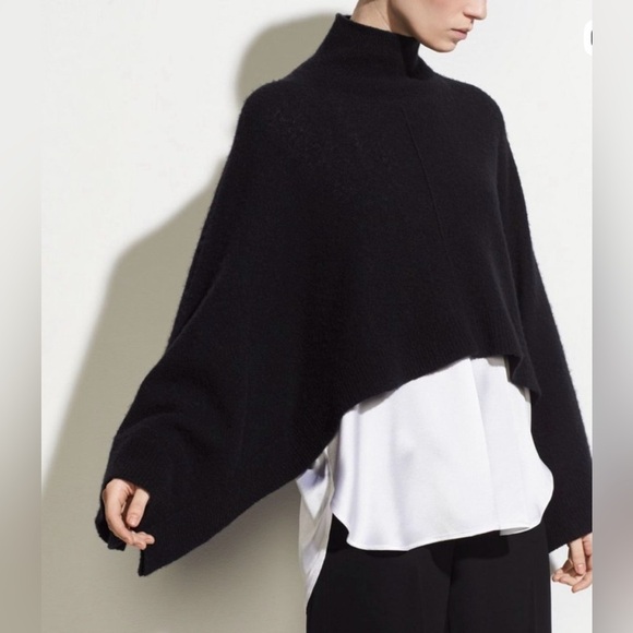 Vince Black Turtleneck Poncho Sweater Wool Blend